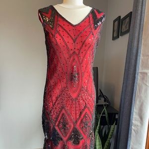 NWOT Fringe Flapper Red Vintage Dress